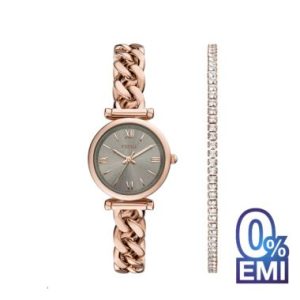 Fossil Carlie Rose Gold-Tone Quartz Women’s Watch and Bracelet Set